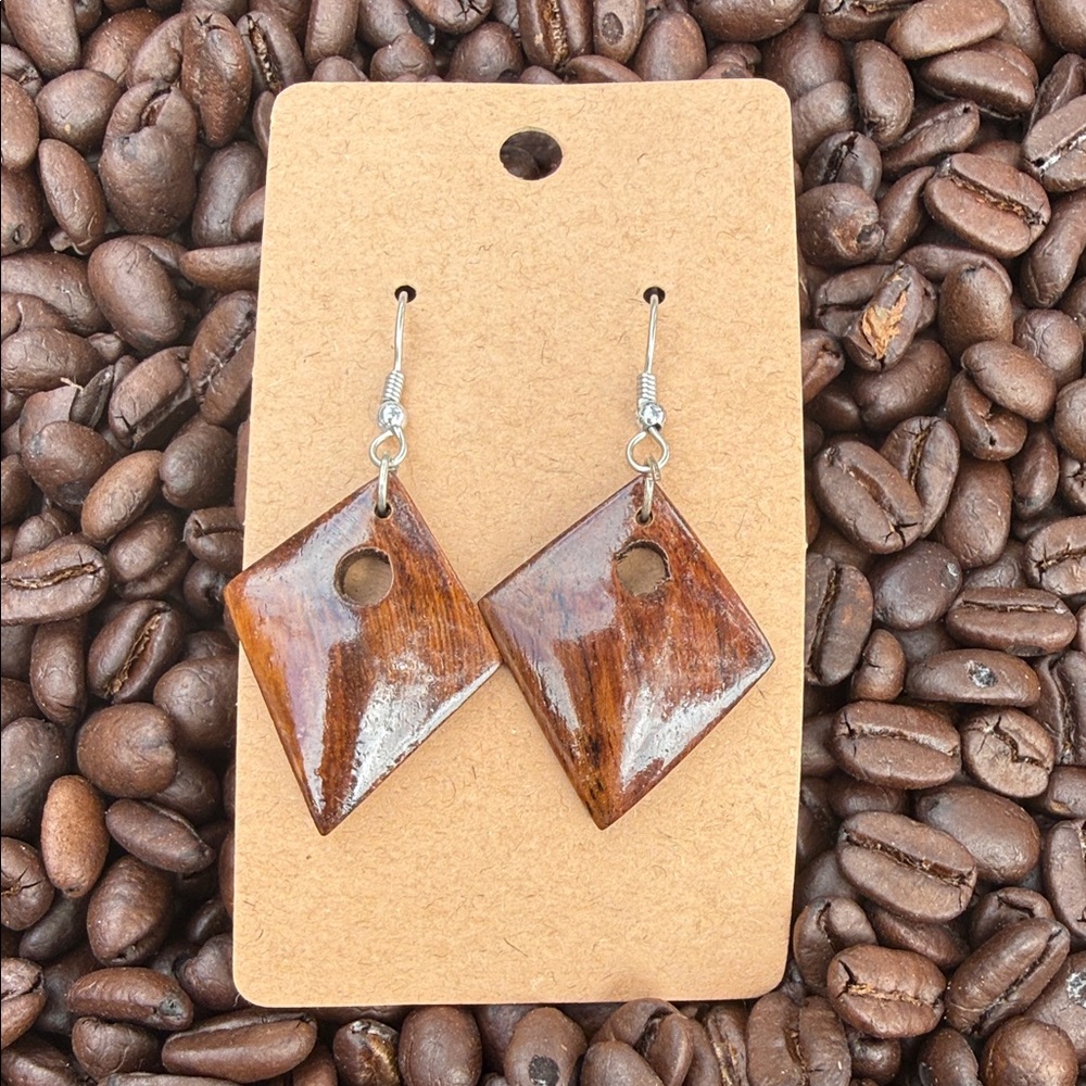 Handcrafted Brown Diamond-Shaped Wood Earrings - Women Jewelry